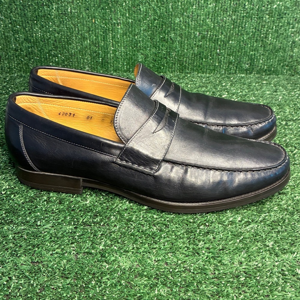 Santoni Leather Penny Loafer Moccasin Formal Dress Shoes Navy Blue Mens Size 12